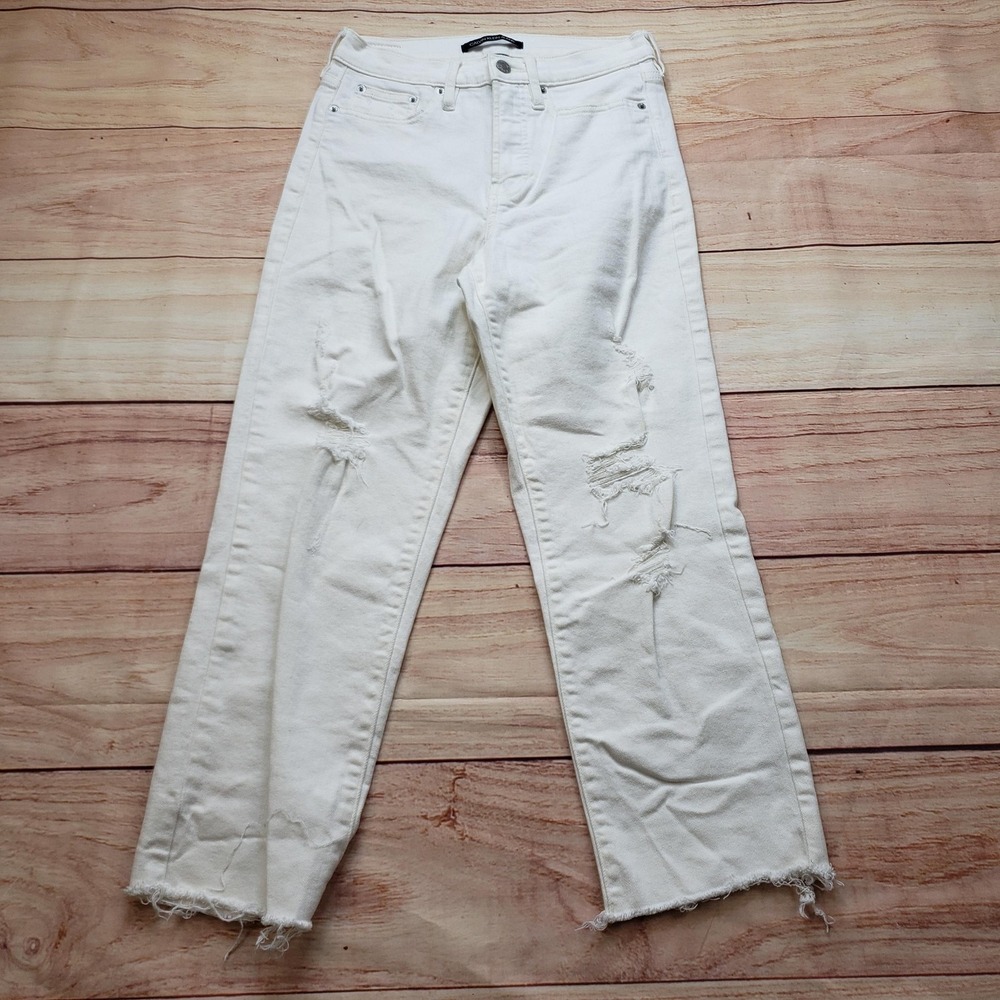 Calvin Klein Jeans Jeans Womens 26 White High Rise Straight Crop Distressed